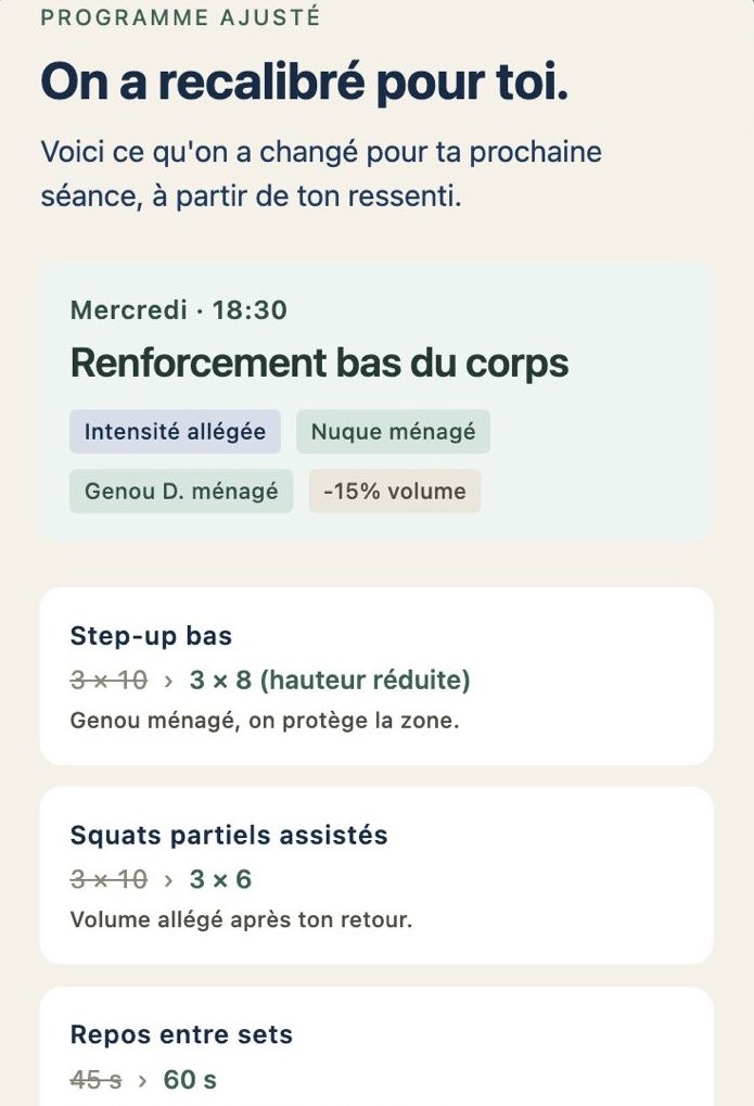Programme recalibré selon ton ressenti
